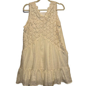 UMGEE Crochet Lace Trim Boho Cream Dress Size Small Cottagecore Coastal Cowgirl